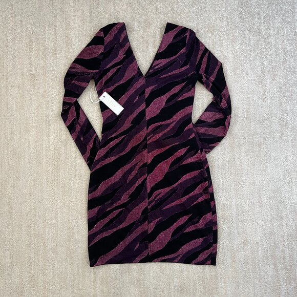 NWT Siena Metallic Stripe Cocktail Long Sleeve Dress 12 - Picture 4 of 14